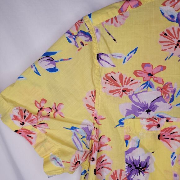 J Crew Shirt Mens Medium Floral Yellow Hawaiian Camp - Picture 3 of 11